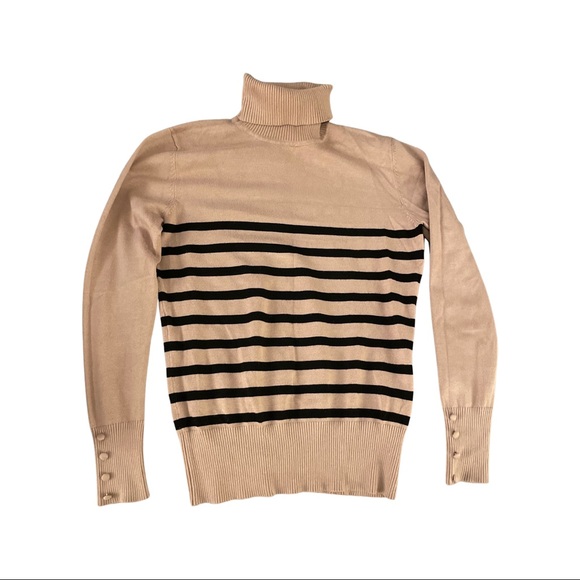 Cupio Tops - Tan with Black strips long sleeve and turtle neck